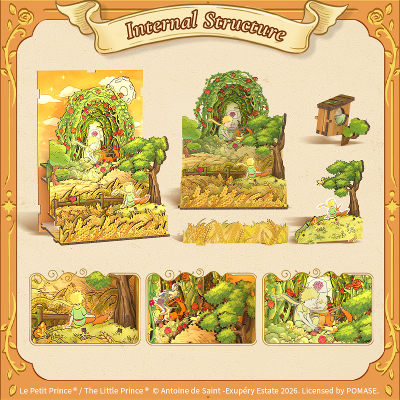 CuteBee x The Little Prince – Book Nook - Modelbouwpakket - Houten 3D Puzzel - DIY Bouwpakket Volwassenen - Boekensteun - Promise in the Wheat Field - LPAA201 - Afbeelding 12