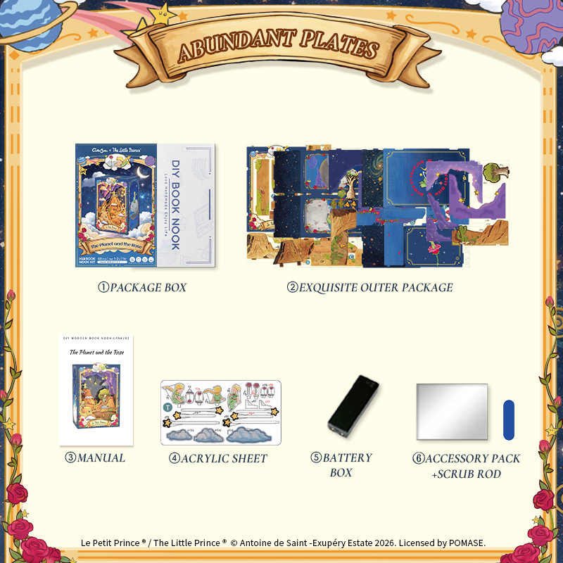 CuteBee x The Little Prince – Book Nook - Modelbouwpakket - Houten 3D Puzzel - DIY Bouwpakket Volwassenen - Boekensteun - The Planet and the Rose - LPAA202 - Afbeelding 12