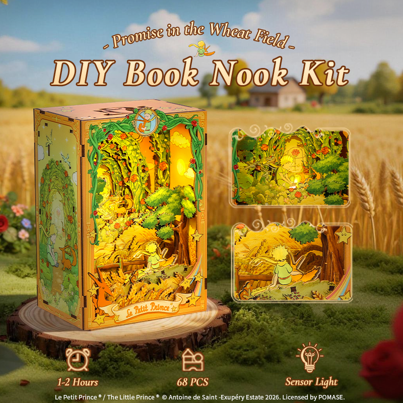 CuteBee x The Little Prince – Book Nook - Modelbouwpakket - Houten 3D Puzzel - DIY Bouwpakket Volwassenen - Boekensteun - Promise in the Wheat Field - LPAA201 - Afbeelding 15