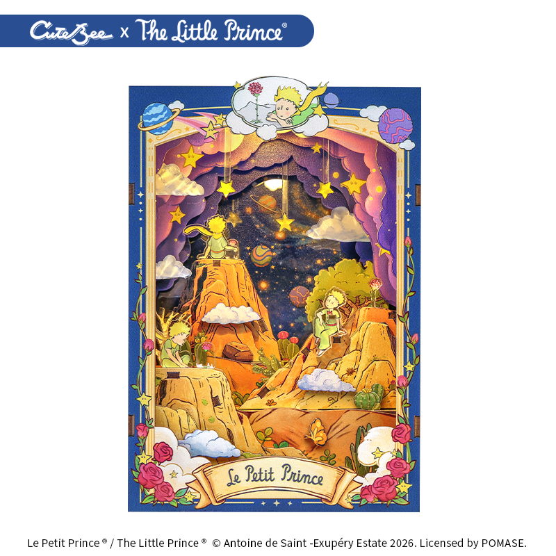 CuteBee x The Little Prince – Book Nook - Modelbouwpakket - Houten 3D Puzzel - DIY Bouwpakket Volwassenen - Boekensteun - The Planet and the Rose - LPAA202