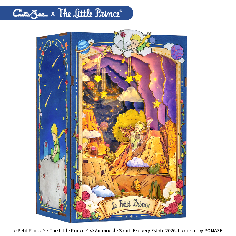 CuteBee x The Little Prince – Book Nook - Modelbouwpakket - Houten 3D Puzzel - DIY Bouwpakket Volwassenen - Boekensteun - The Planet and the Rose - LPAA202 - Afbeelding 2