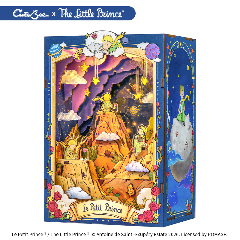 CuteBee x The Little Prince – Book Nook - Modelbouwpakket - Houten 3D Puzzel - DIY Bouwpakket Volwassenen - Boekensteun - The Planet and the Rose - LPAA202 - Afbeelding 3